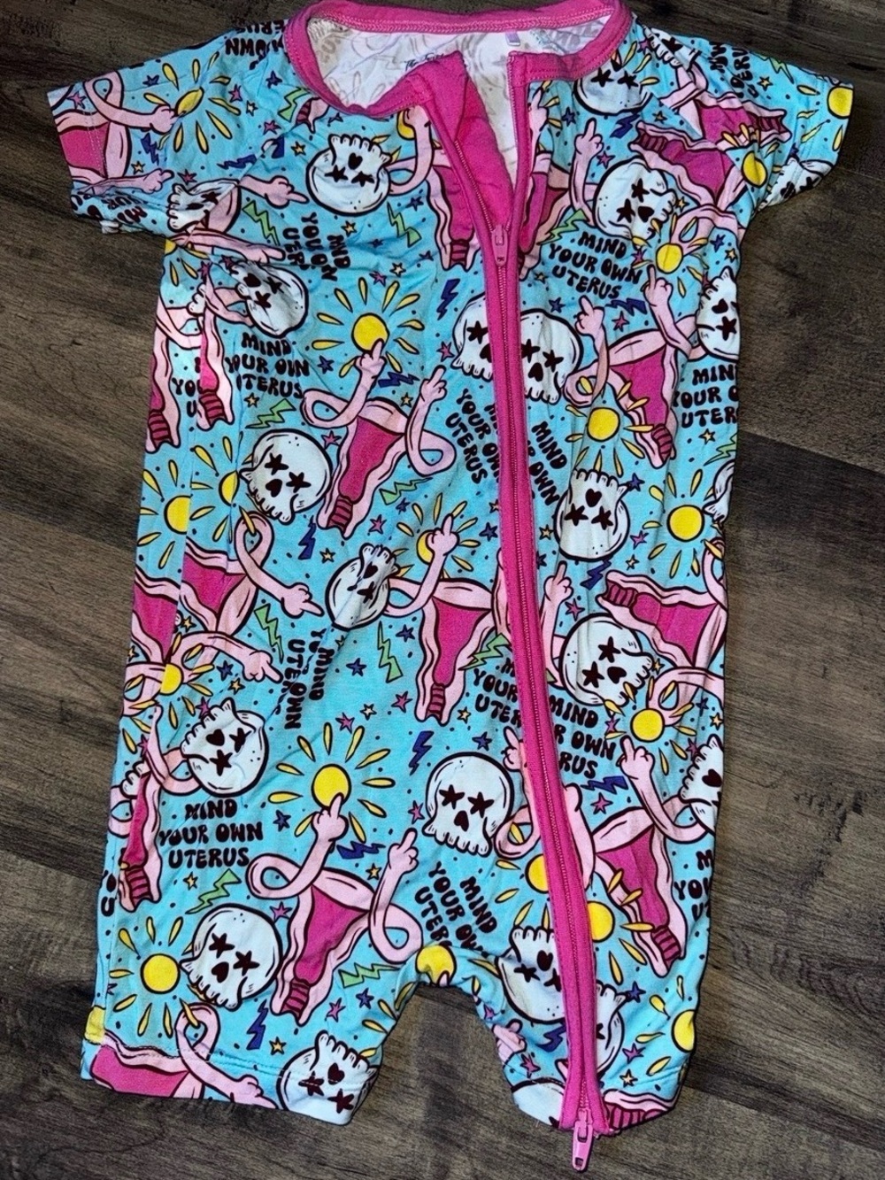 Twisted Lily Mind Your Own Uterus Zip Shortie 2T Bamboo Feminist Statement